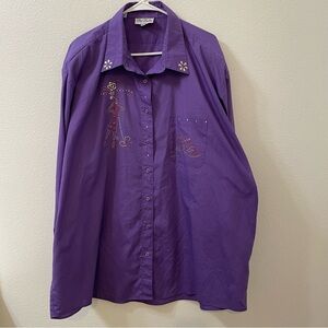 Get lucky button down bedazzled shirt purple vintage 2xl